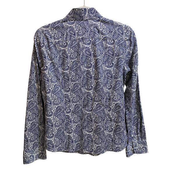 Talbots Shirt Women Size 8 Blue White Paisley Button Front Blouse - Picture 5 of 9